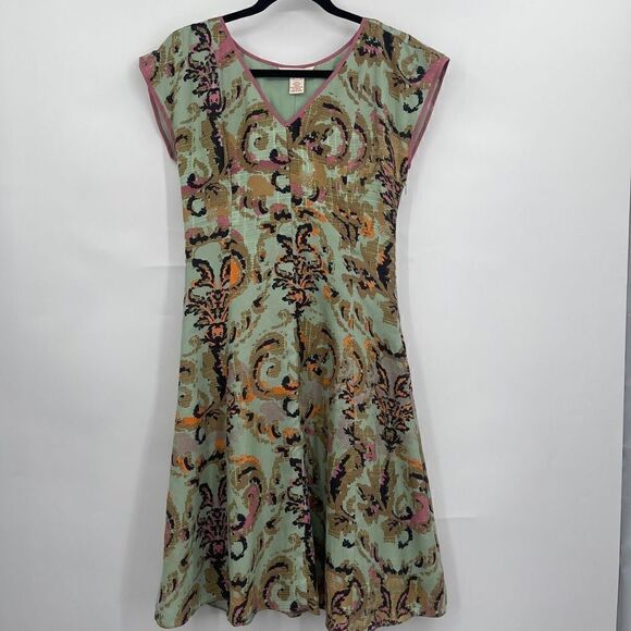 Sundance Women's Floral Abstract Cap Sleeve Fit & flare Green Dress Size 2 - Picture 1 of 9